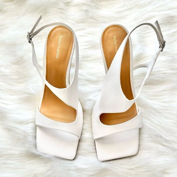 Reformation Adut Cutout Leather Sandals Heels in White Size 7.5 - Picture 4 of 9